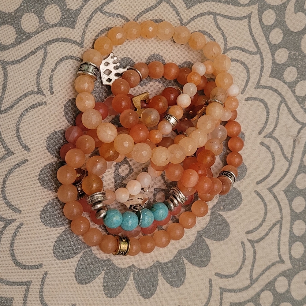 Set of 6 Peachy Quartz Bead Bracelets